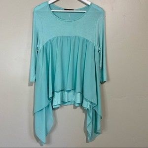 Kim & Cami Women’s 3/4 Sleeve Flowy Shirt Light Blue Size Medium NWT FLAW